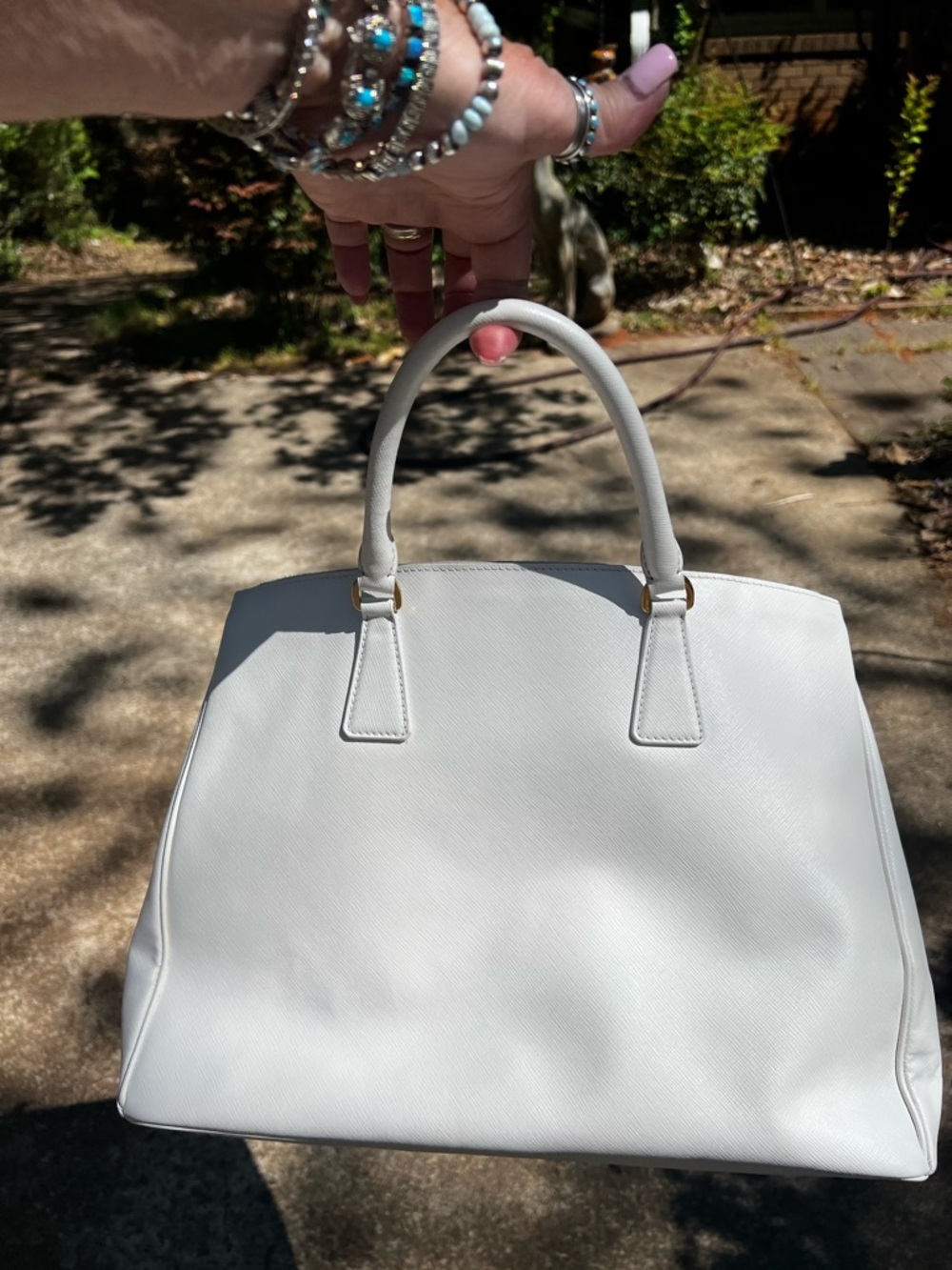 Prada White Saffiano Leather Double-Zip Satchel Tote - Picture 6 of 17